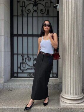 NWT Mayson The Label Twill Column Maxi Skirt in Black Extra Large